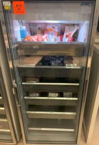 Once red blood cells have been crossmatched with a patient specimen, they are tagged and stored in a refrigerator like this until they are picked up by nursing staff. - Original Photo