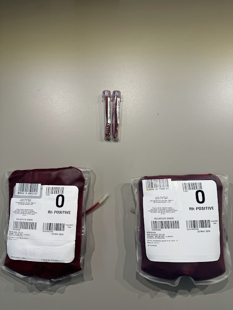 2 units of red blood cell donor units ready for crossmatching