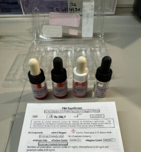 Fetomaternal Bleed Screening kit reagents include Anti-D, Indicator Cells, Positive Control and Negative Control. -Original Image