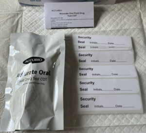 What's included in the AccuBio kit: Test device, security seals and instructions